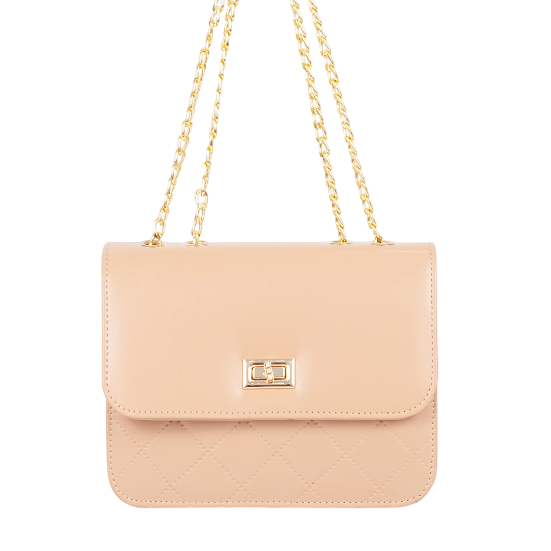Women Quilted Shoulder Bag with Gold Chain Strap
