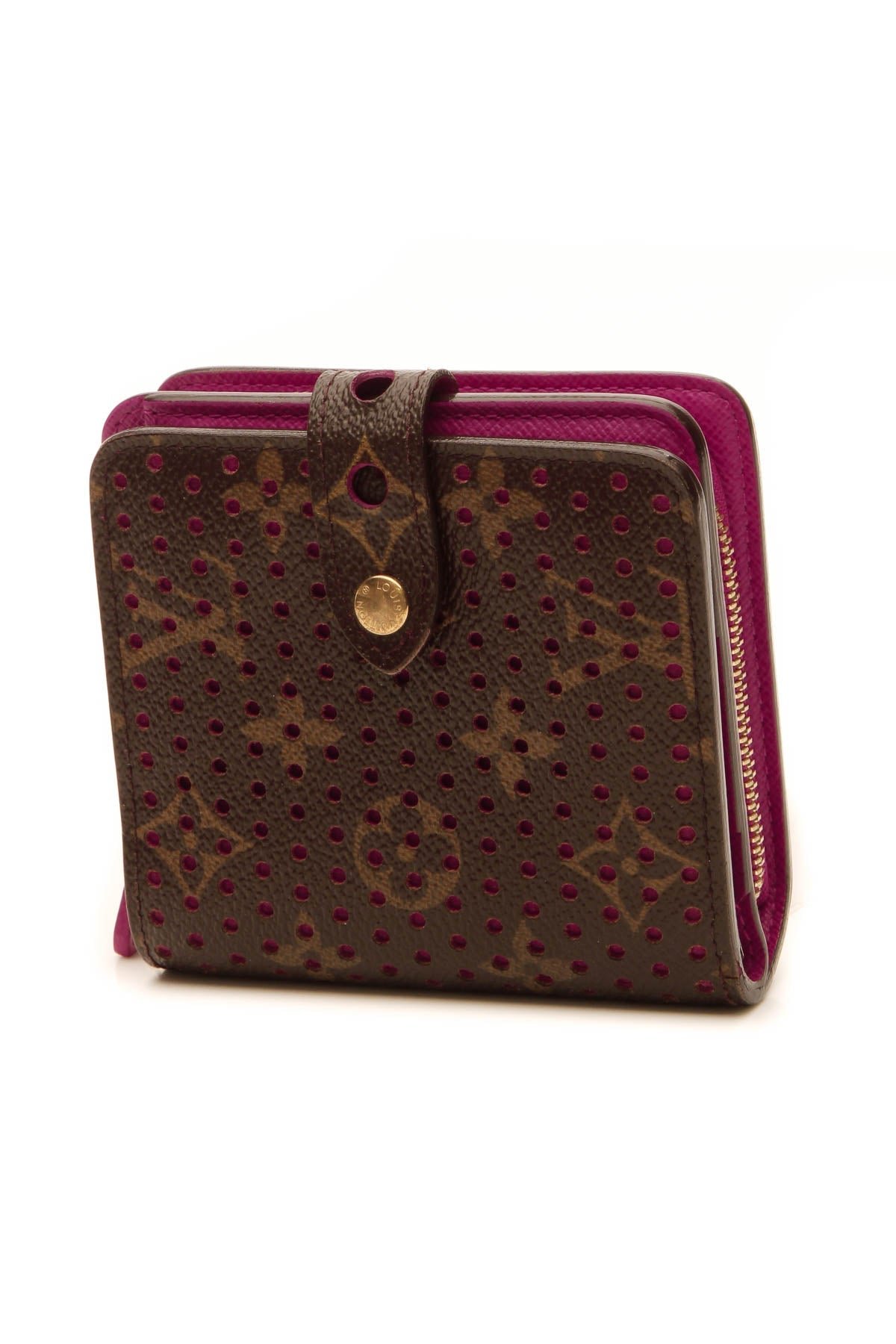 Perforated Compact Zip Wallet - Monogram/Fuchsia