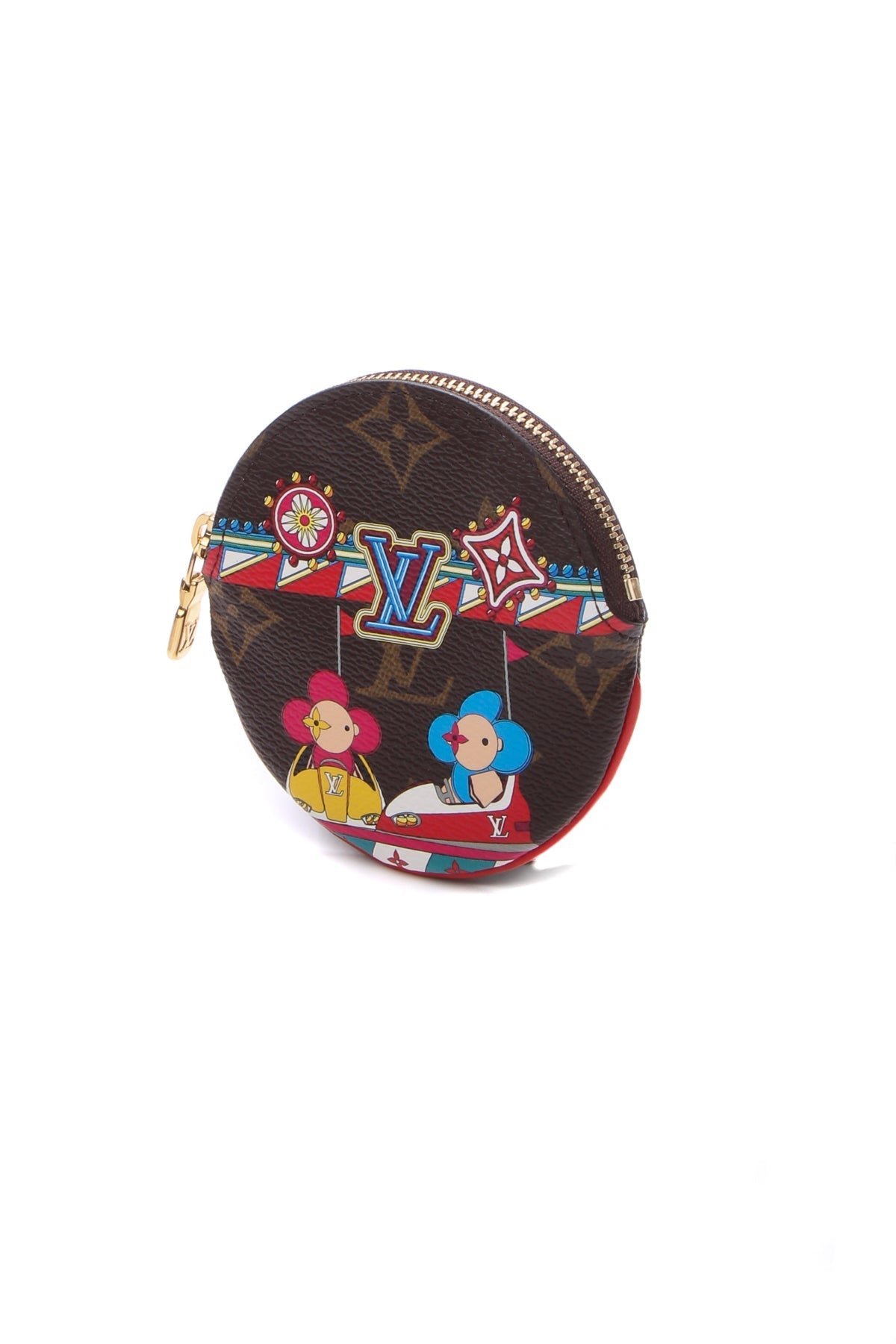 Christmas Animation Round Coin Purse - Monogram/Coquelicot
